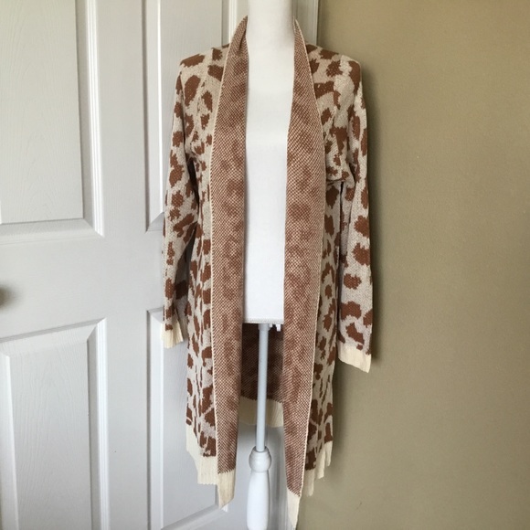 Sweaters - Leopard Print Open Front Cardigan